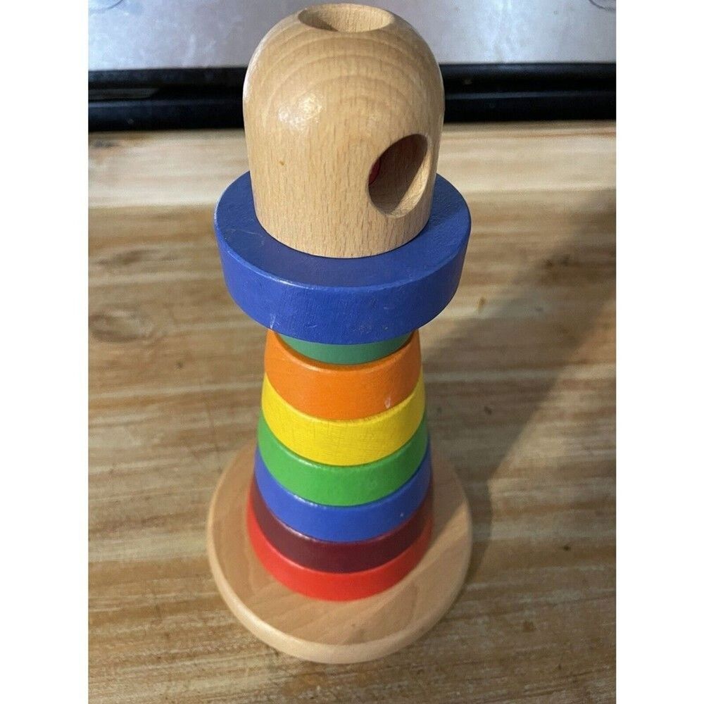 IKEA MULA Rainbow Wooden Sensory Learning Skill Stacking Rings Toy